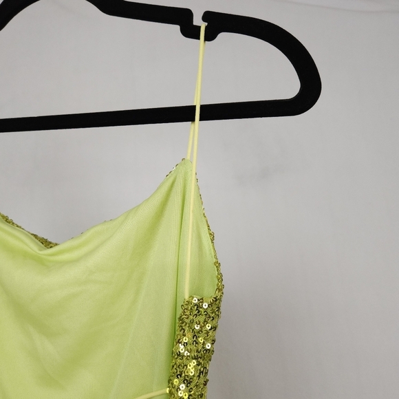 Boutique Women's Chartreuse Green Sequinef Mini Slip Dress Size L - Picture 6 of 8